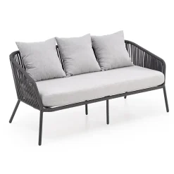 Garnero Arredamenti Salotto Da Giardino-Set da giardino divano, poltrona, tavolino in vetro grigio Dalian