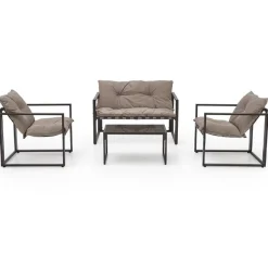 Garnero Arredamenti Salotto Da Giardino-Set da giardino divano, poltrona, tavolino in vetro nero marrone Surat