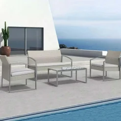 Garnero Arredamenti Salotto Da Giardino-Set giardino 2 poltrone, divano e tavolino in rattan Luca Bianco