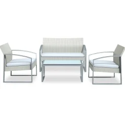 Garnero Arredamenti Salotto Da Giardino-Set giardino 2 poltrone, divano e tavolino in rattan Luca Bianco