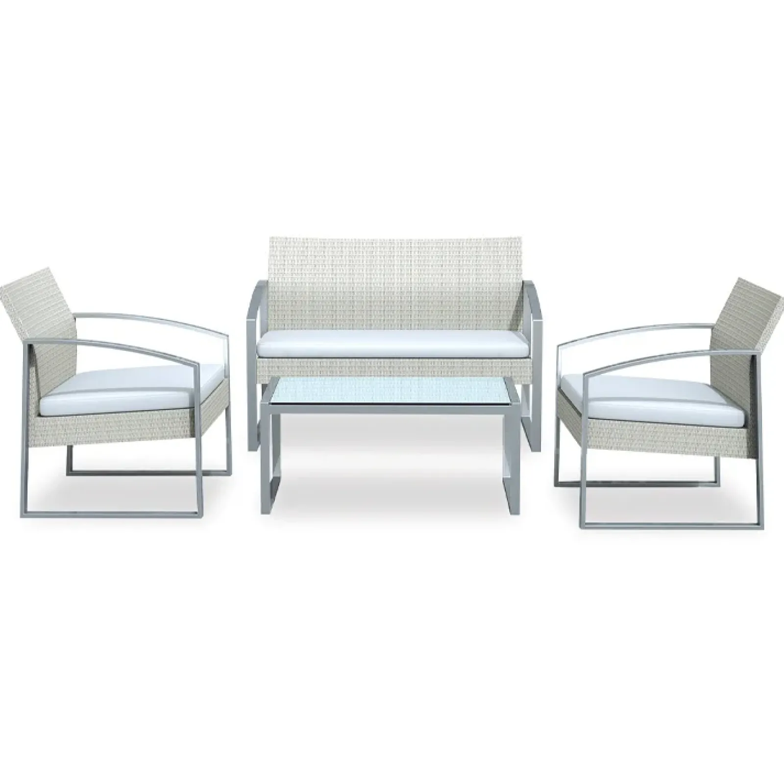 Garnero Arredamenti Salotto Da Giardino-Set giardino 2 poltrone, divano e tavolino in rattan Luca Bianco