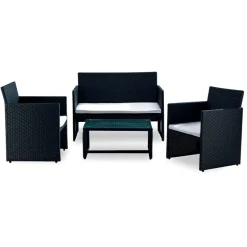 Garnero Arredamenti Salotto Da Giardino-Set giardino 2 poltrone, divano e tavolino in rattan Mara Nero