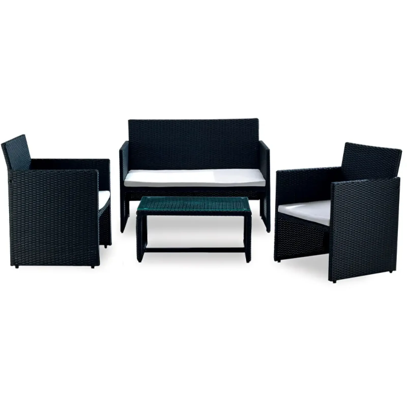 Garnero Arredamenti Salotto Da Giardino-Set giardino 2 poltrone, divano e tavolino in rattan Mara Nero