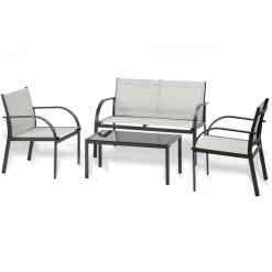 Garnero Arredamenti Salotto Da Giardino-Set giardino 2 poltrone, divano e tavolino in textilene grigio Neiva