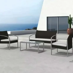 Garnero Arredamenti Salotto Da Giardino-Set giardino 2 poltrone, divano e tavolino in rattan grigio Luca Antracite