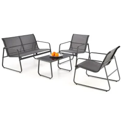 Garnero Arredamenti Salotto Da Giardino-Set giardino relax 75x45cm 2 sedie divano e tavolino acciaio grigio Eden