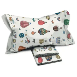 Garnero Arredamenti Set Lenzuola|Set Lenzuola-Set lenzuola letto singolo per bambini in cotone con mongolfiere colorate Amaretto