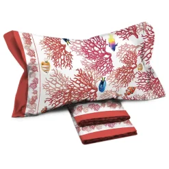 Garnero Arredamenti Set Lenzuola|Set Lenzuola-Set lenzuola letto singolo in cotone fondale marino rosso Fish