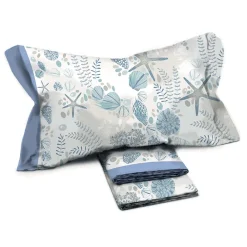 Garnero Arredamenti Set Lenzuola|Set Lenzuola-Set lenzuola matrimoniale in cotone fantasia mare bordo azzurro Spada