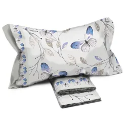 Garnero Arredamenti Set Lenzuola|Set Lenzuola-Set lenzuola matrimoniali in cotone fantasia farfalle bianco blu Cefalo