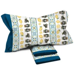 Garnero Arredamenti Set Lenzuola|Set Lenzuola-Set lenzuola matrimoniali in cotone fantasia bordo blu Aringa