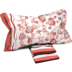 Garnero Arredamenti Set Lenzuola|Set Lenzuola-Set lenzuola matrimoniali in cotone fantasia coralli arancio Mousse