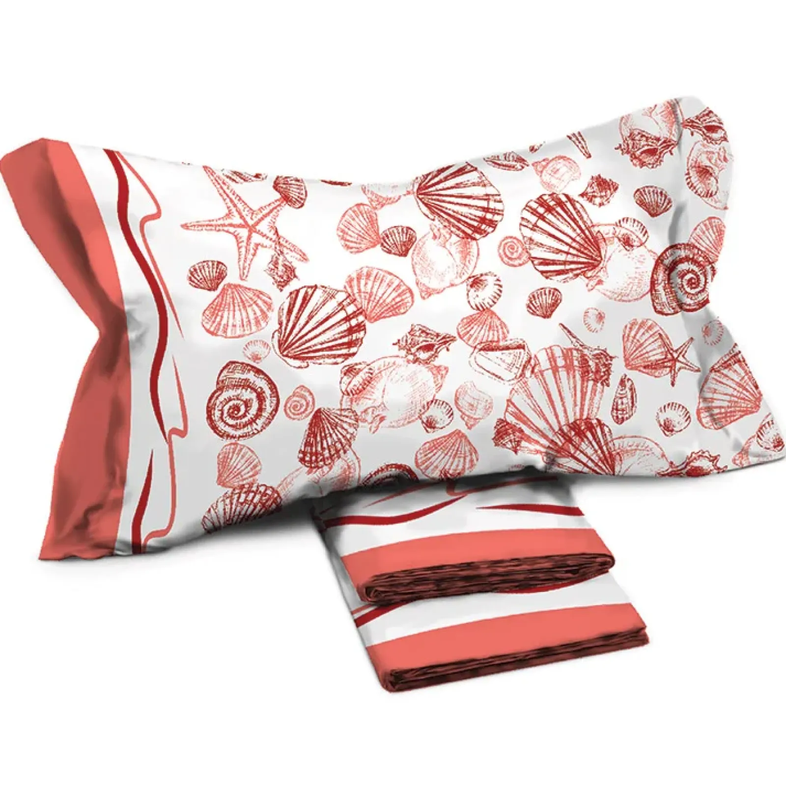 Garnero Arredamenti Set Lenzuola|Set Lenzuola-Set lenzuola matrimoniali in cotone fantasia coralli arancio Mousse