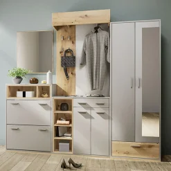 Garnero Arredamenti Mobili Ingresso-Set mobili ingresso 240x201h cm rovere naturale beige satinato Kenya