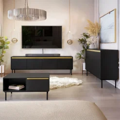 Garnero Arredamenti Set Mobili Soggiorno Completo-Set mobili soggiorno completo nero oro Praga