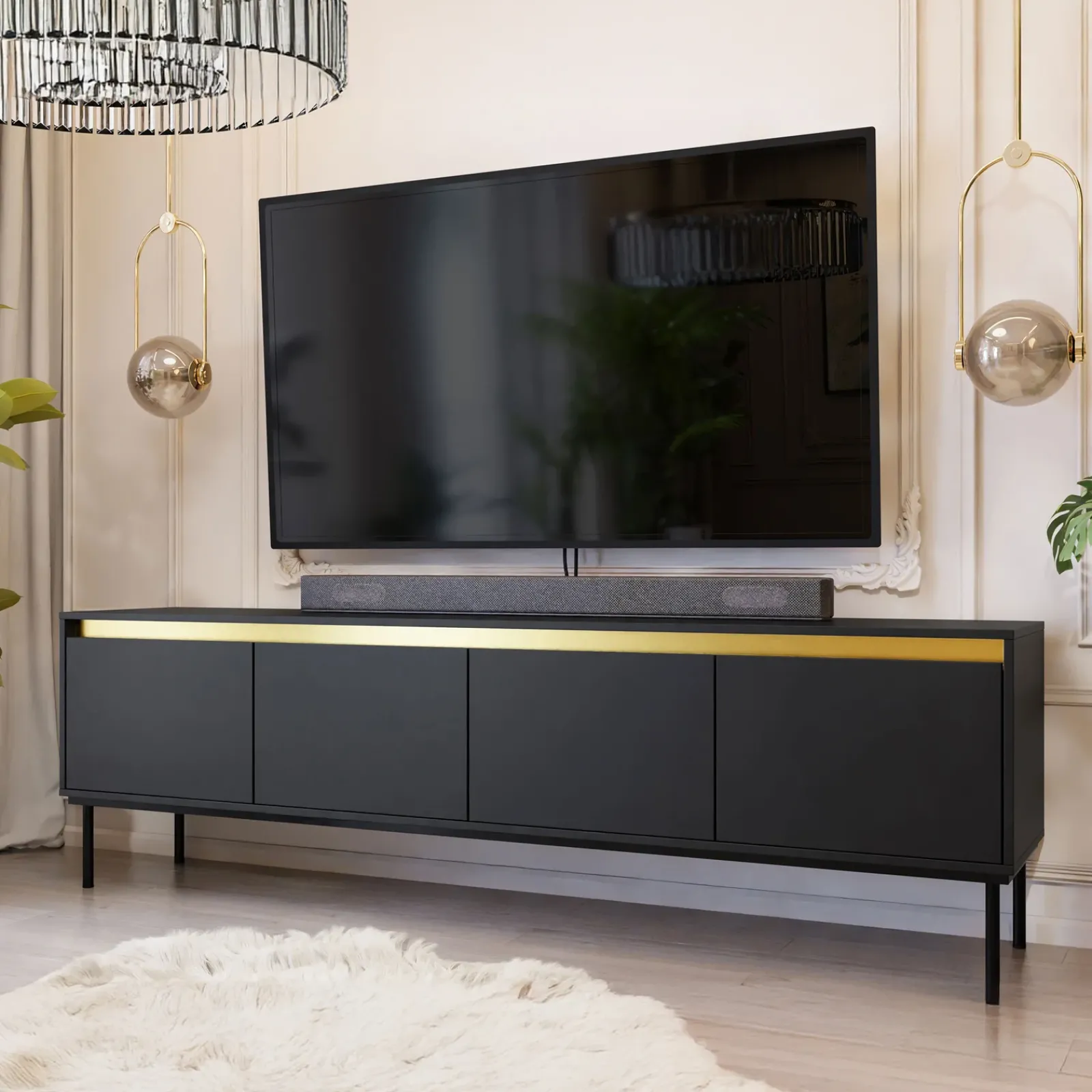 Garnero Arredamenti Set Mobili Soggiorno Completo-Set mobili soggiorno completo nero oro Praga