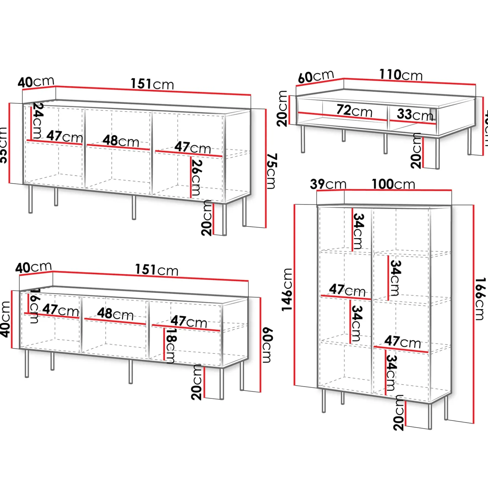 Garnero Arredamenti Set Mobili Soggiorno Completo-Set mobili soggiorno completo Stark 1 Nero Opaco