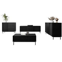 Garnero Arredamenti Set Mobili Soggiorno Completo-Set mobili soggiorno completo design cannettato nero Strike Nero Opaco