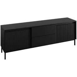 Garnero Arredamenti Set Mobili Soggiorno Completo-Set mobili soggiorno completo design cannettato nero Strike Nero Opaco