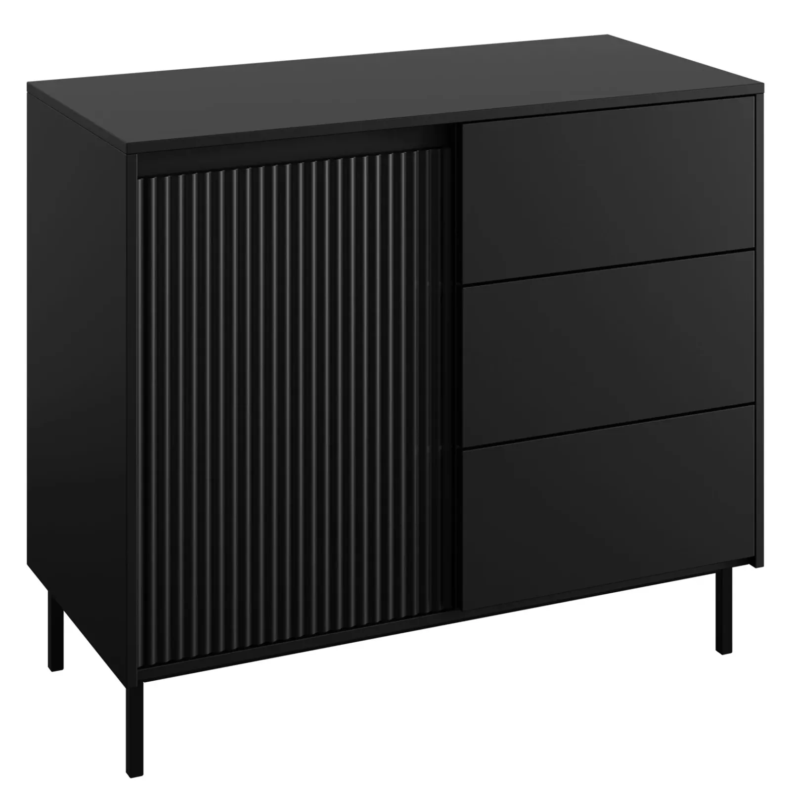 Garnero Arredamenti Set Mobili Soggiorno Completo-Set mobili soggiorno completo design cannettato nero Strike Nero Opaco