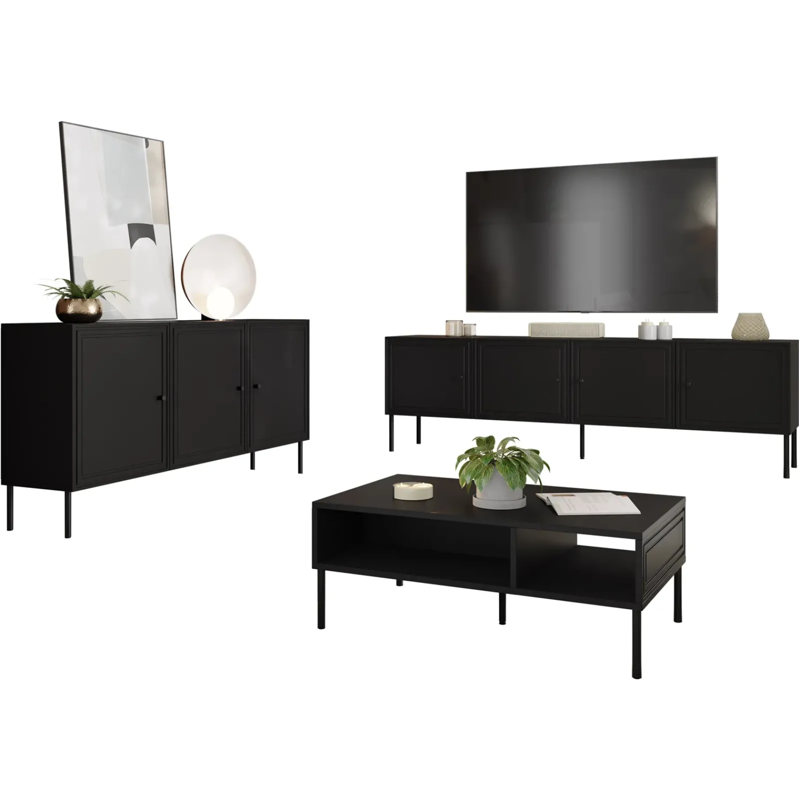 Garnero Arredamenti Set Mobili Soggiorno Completo-Set mobili soggiorno completo Stark 2 Nero Opaco