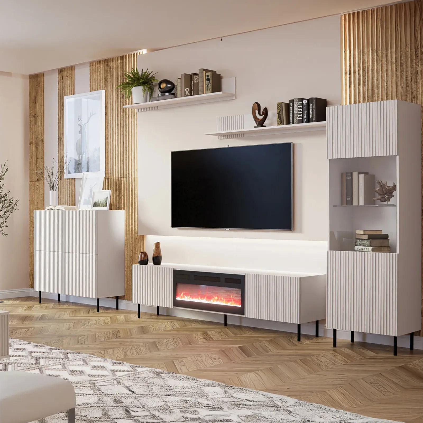 Garnero Arredamenti Set Mobili Soggiorno Completo-Set mobili soggiorno completo con frontali cannettati beige Ziggy 3