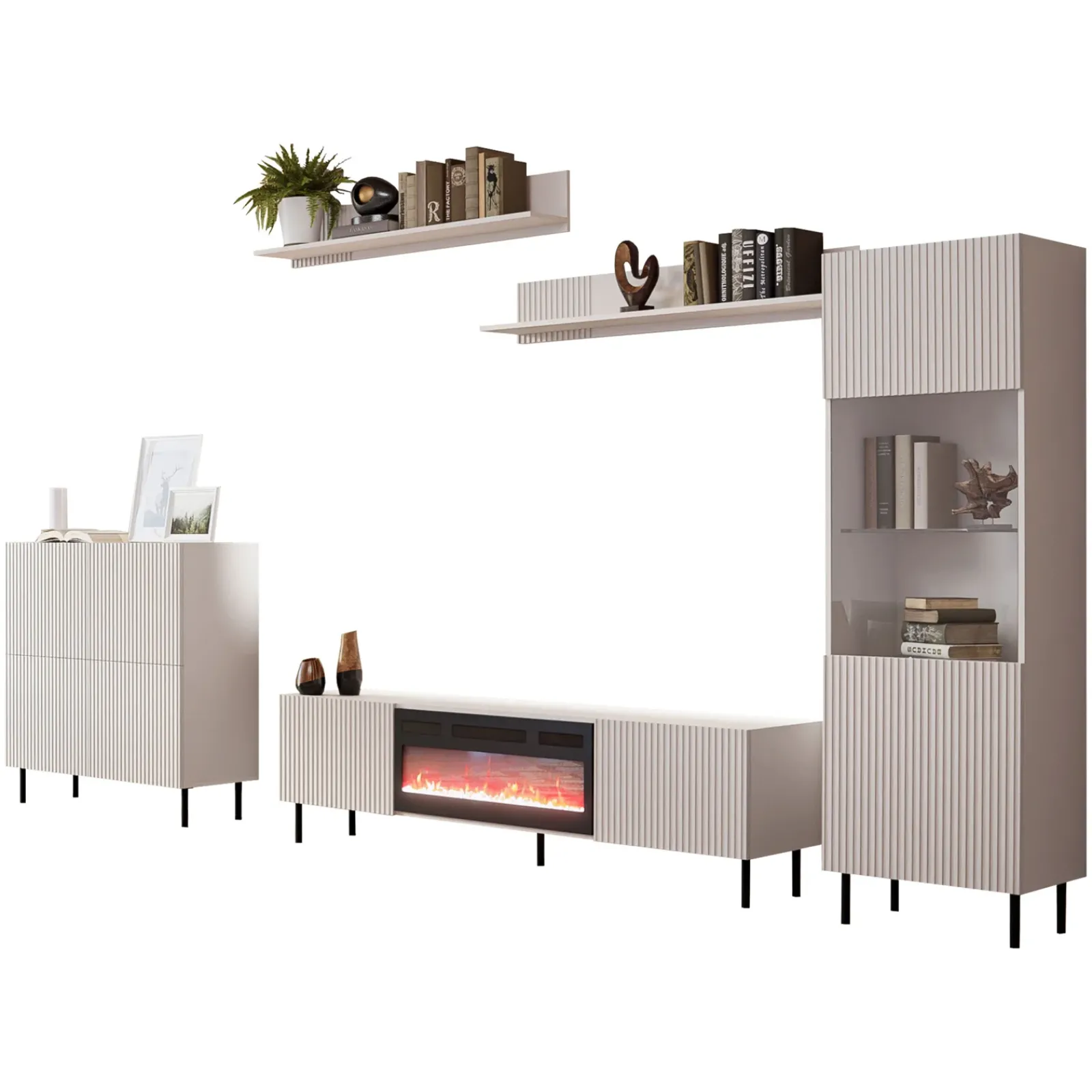 Garnero Arredamenti Set Mobili Soggiorno Completo-Set mobili soggiorno completo con frontali cannettati beige Ziggy 3