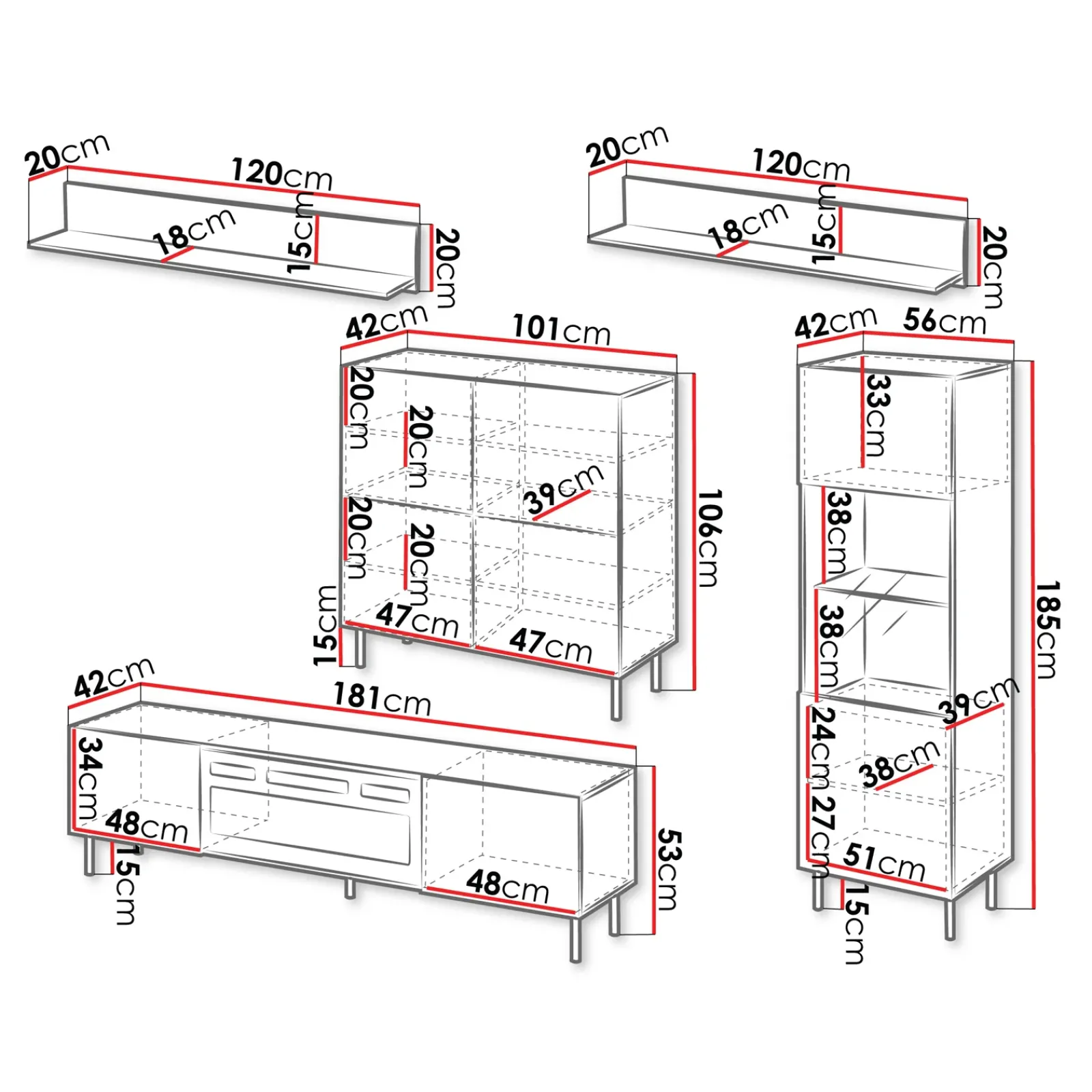 Garnero Arredamenti Set Mobili Soggiorno Completo-Set mobili soggiorno completo con frontali cannettati beige Ziggy 3