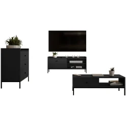 Garnero Arredamenti Set Mobili Soggiorno Completo-Set mobili soggiorno completo design moderno nero Pollon 2 Nero Opaco
