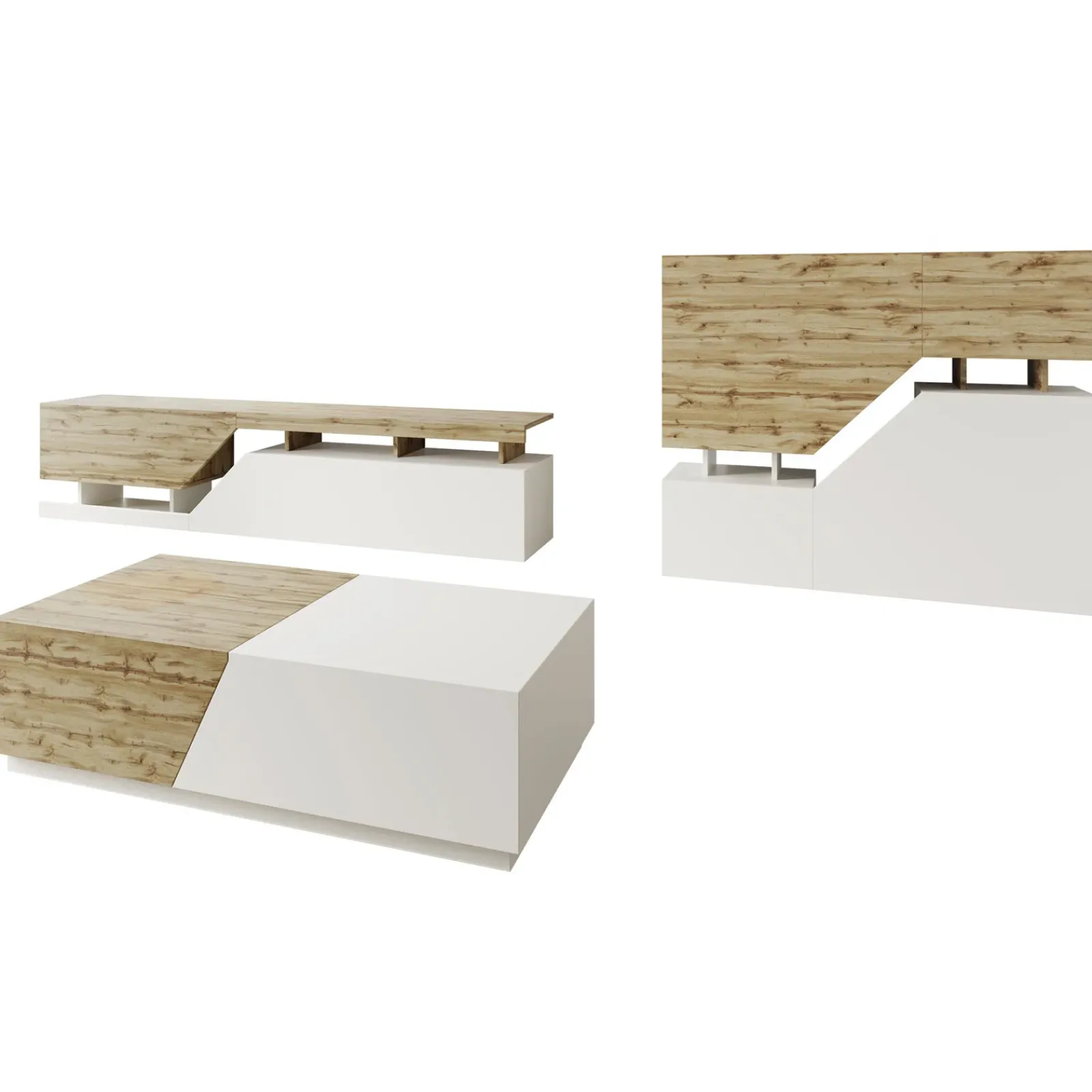 Garnero Arredamenti Set Mobili Soggiorno Completo-Set mobili soggiorno completo rovere bianco Modesta Bianco Opaco - Rovere