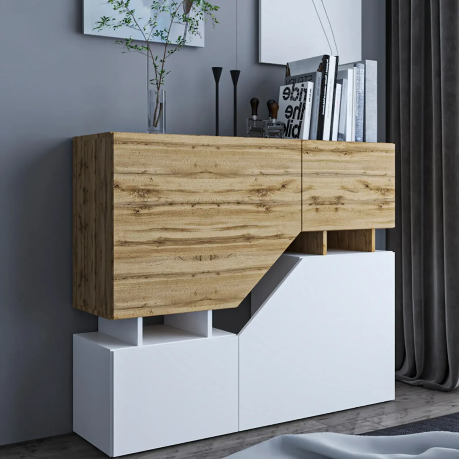 Garnero Arredamenti Set Mobili Soggiorno Completo-Set mobili soggiorno completo rovere bianco Modesta Bianco Opaco - Rovere