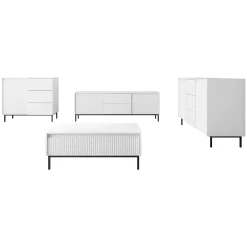 Garnero Arredamenti Set Mobili Soggiorno Completo-Set mobili soggiorno completo design cannettato bianco Strike Bianco Opaco