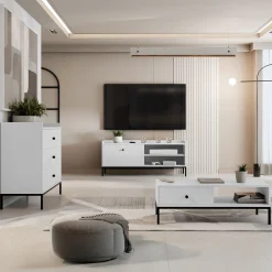 Garnero Arredamenti Set Mobili Soggiorno Completo-Set mobili soggiorno completo design moderno bianco Pollon 2 Bianco Opaco