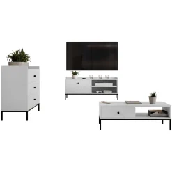 Garnero Arredamenti Set Mobili Soggiorno Completo-Set mobili soggiorno completo design moderno bianco Pollon 2 Bianco Opaco