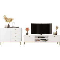 Garnero Arredamenti Set Mobili Soggiorno Completo-Set mobili soggiorno completo con mobile TV e madia Giuggiola Bianco Opaco