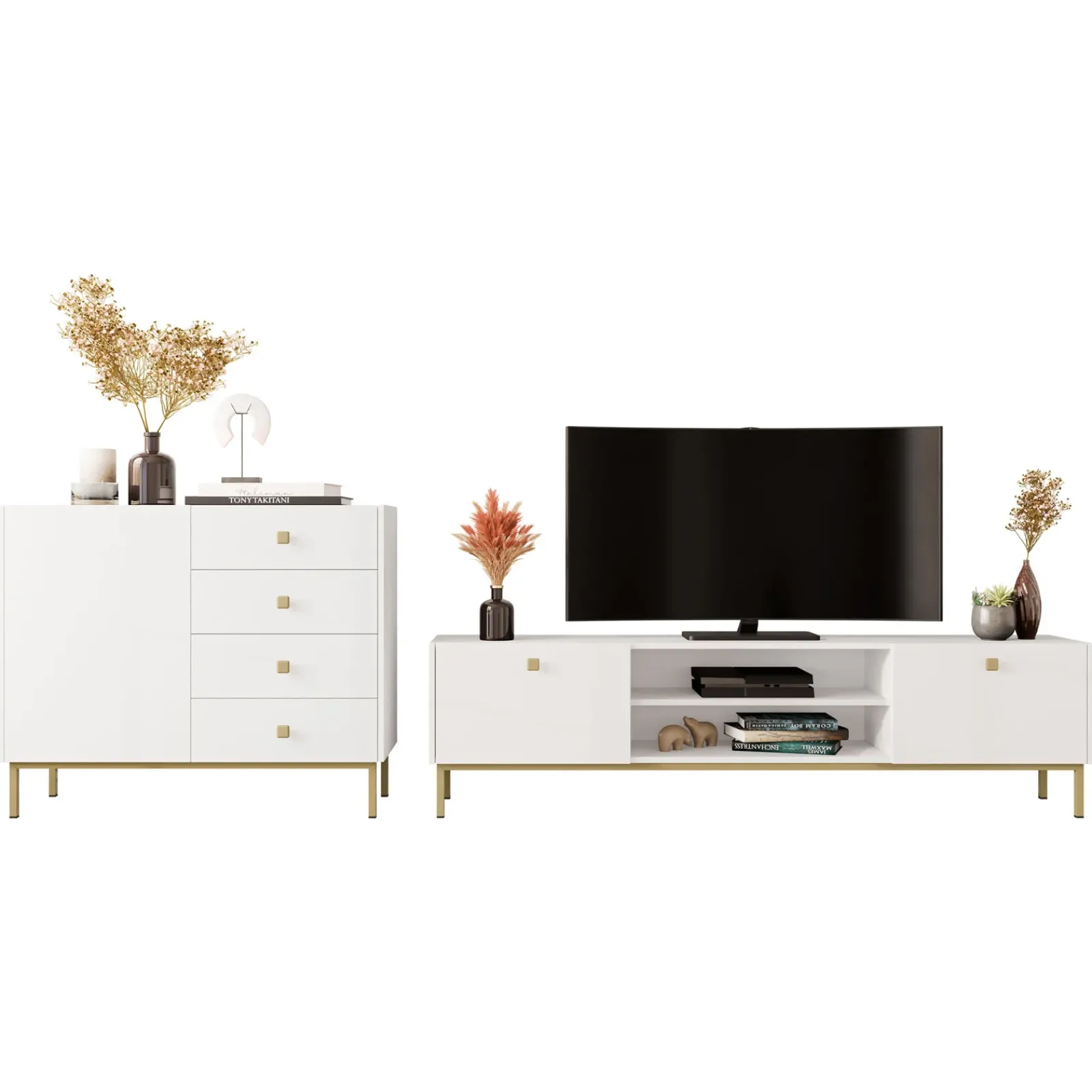 Garnero Arredamenti Set Mobili Soggiorno Completo-Set mobili soggiorno completo con mobile TV e madia Giuggiola Bianco Opaco