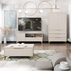 Garnero Arredamenti Set Mobili Soggiorno Completo-Set mobili soggiorno completo beige frontali serigrafati Miriam 2