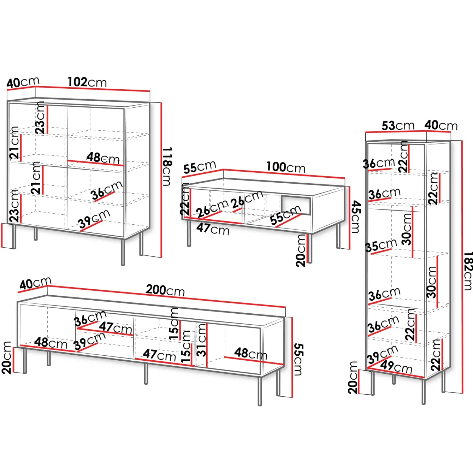 Garnero Arredamenti Set Mobili Soggiorno Completo-Set mobili soggiorno completo moderno noce nero Wild Noce - Nero opaco