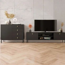 Garnero Arredamenti Set Mobili Soggiorno Completo-Set mobili soggiorno completo con mobile TV e madia Giuggiola Nero Opaco