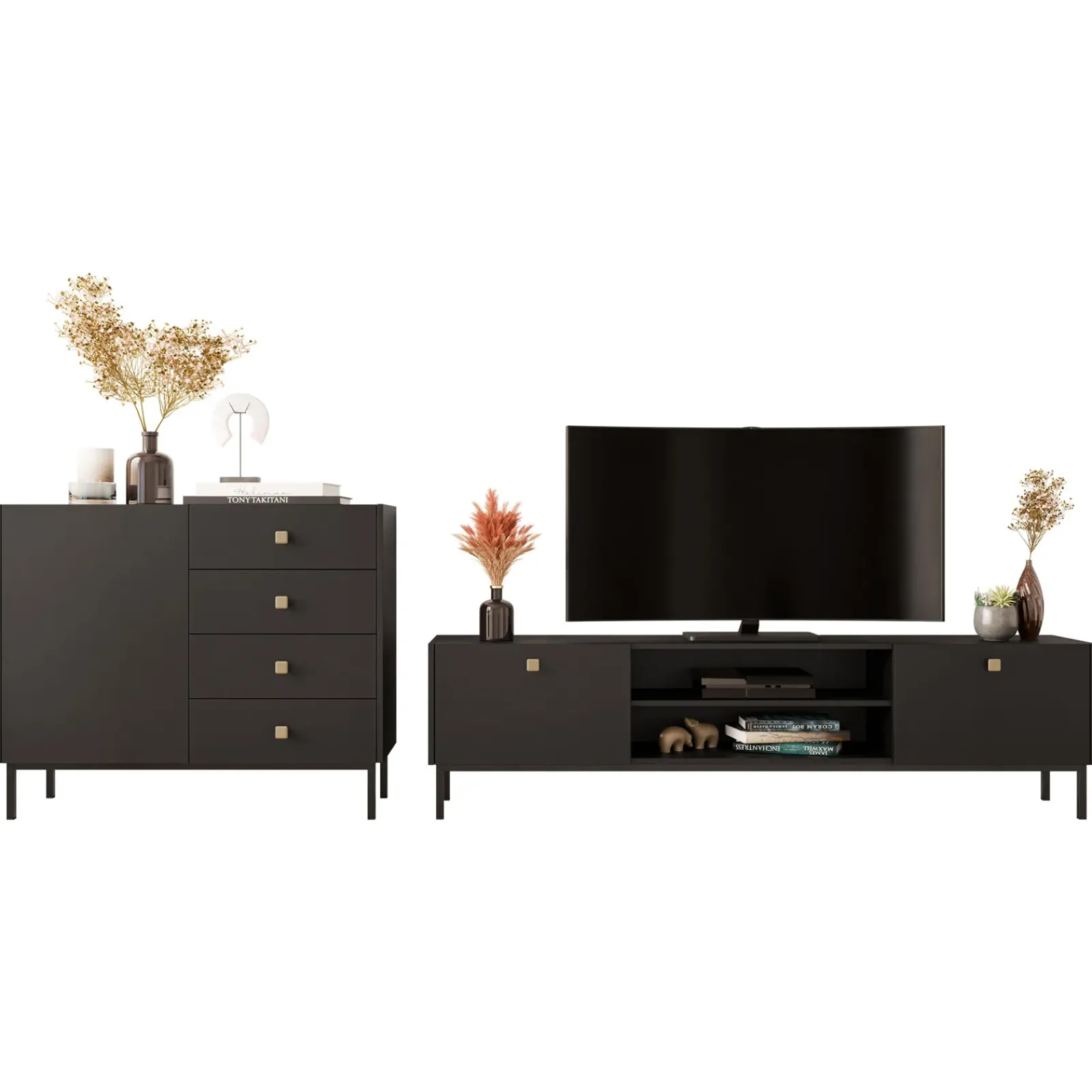 Garnero Arredamenti Set Mobili Soggiorno Completo-Set mobili soggiorno completo con mobile TV e madia Giuggiola Nero Opaco