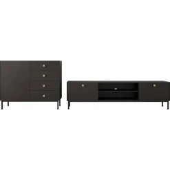 Garnero Arredamenti Set Mobili Soggiorno Completo-Set mobili soggiorno completo con mobile TV e madia Giuggiola Nero Opaco