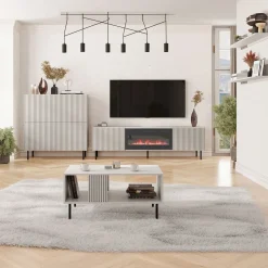 Garnero Arredamenti Set Mobili Soggiorno Completo-Set mobili soggiorno completo con frontali cannettati beige Ziggy 5