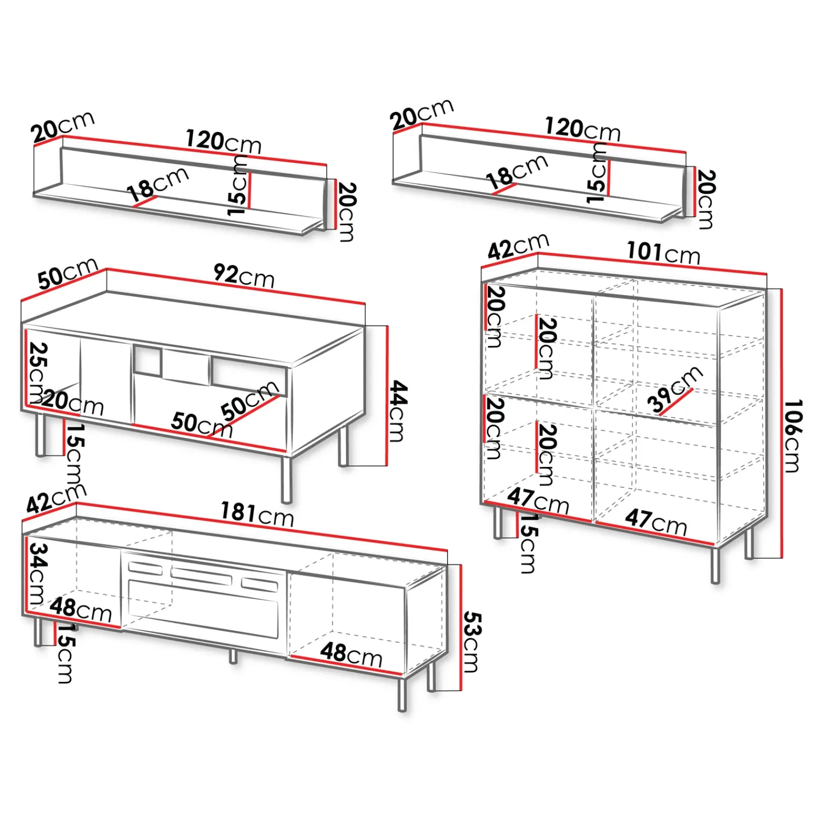 Garnero Arredamenti Set Mobili Soggiorno Completo-Set mobili soggiorno completo con frontali cannettati beige Ziggy 5
