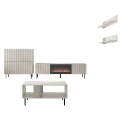 Garnero Arredamenti Set Mobili Soggiorno Completo-Set mobili soggiorno completo con frontali cannettati beige Ziggy 5