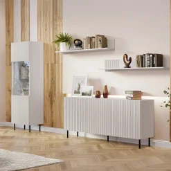 Garnero Arredamenti Set Mobili Soggiorno Completo-Set mobili soggiorno completo con frontali cannettati beige Ziggy 2