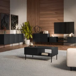 Garnero Arredamenti Set Mobili Soggiorno Completo-Set mobili soggiorno completo moderno nero Wild 2 Nero Opaco