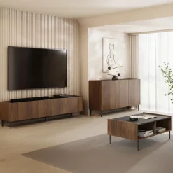 Garnero Arredamenti Set Mobili Soggiorno Completo-Set mobili soggiorno completo ripiano effetto marmo nero noce Caliva