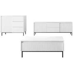 Garnero Arredamenti Set Mobili Soggiorno Completo-Set mobili soggiorno completo design cannettato bianco Strike 2 Bianco Opaco
