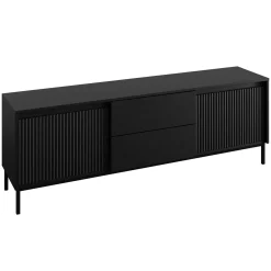 Garnero Arredamenti Set Mobili Soggiorno Completo-Set mobili soggiorno completo design cannettato nero Strike 2 Nero Opaco