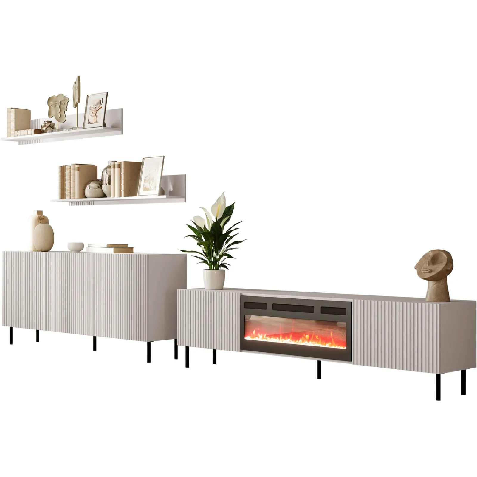 Garnero Arredamenti Set Mobili Soggiorno Completo-Set mobili soggiorno completo con frontali cannettati beige Ziggy 1